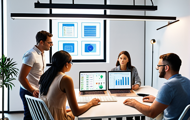 **

A diverse group of people collaborating on AI projects, emphasizing ethical considerations and responsible development.  Include elements like code, data visualizations, and a discussion table.  Style:  Modern, collaborative workspace, bright lighting.

**