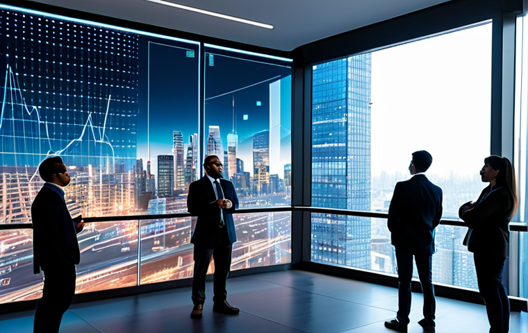 A diverse group of professional AI engineers and data scientists, fully clothed in modern business casual attire. They are standing in a brightly lit, futuristic tech office with large windows overlooking a vibrant city skyline. In front of them, a translucent holographic screen displays abstract data visualizations, upward-trending financial graphs, and interconnected global city lights, symbolizing AI salary growth and market demand across major tech hubs. Professional photography, high detail, perfect anatomy, correct proportions, natural pose, well-formed hands, proper finger count, natural body proportions, safe for work, appropriate content, fully clothed, professional.