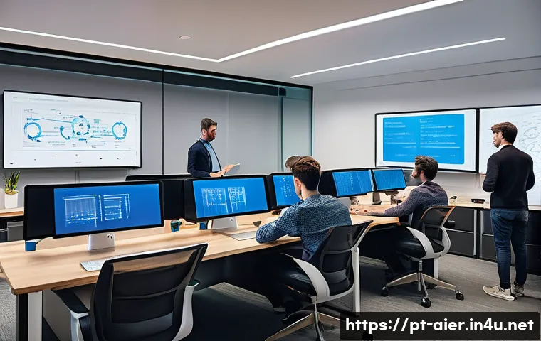 딥러닝 모델의 하이퍼파라미터 최적화 - A modern workspace scene showing a diverse group of data scientists and machine learning engineers c...