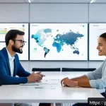 Home 22 인공지능 기술의 사회적 영향 - A modern Brazilian office scene illustrating the transformation of the labor market with AI: diverse...