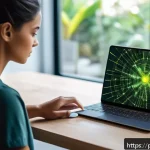 Home 19 딥러닝 학습의 핵심 기술 - A sleek modern smartphone displaying a deep learning pruning visualization on its screen, with neura...