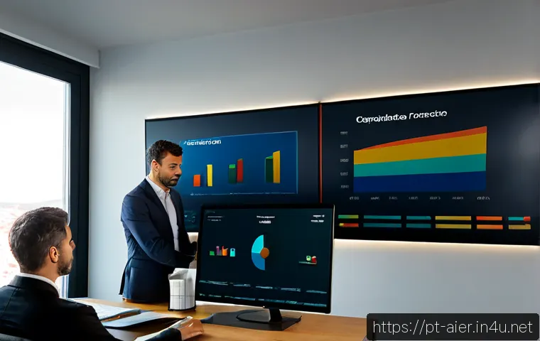 AI 프로젝트에서의 성과 평가 방법 - Photorealistic modern Lisbon office, diverse Portuguese AI project team reviewing performance on a l...